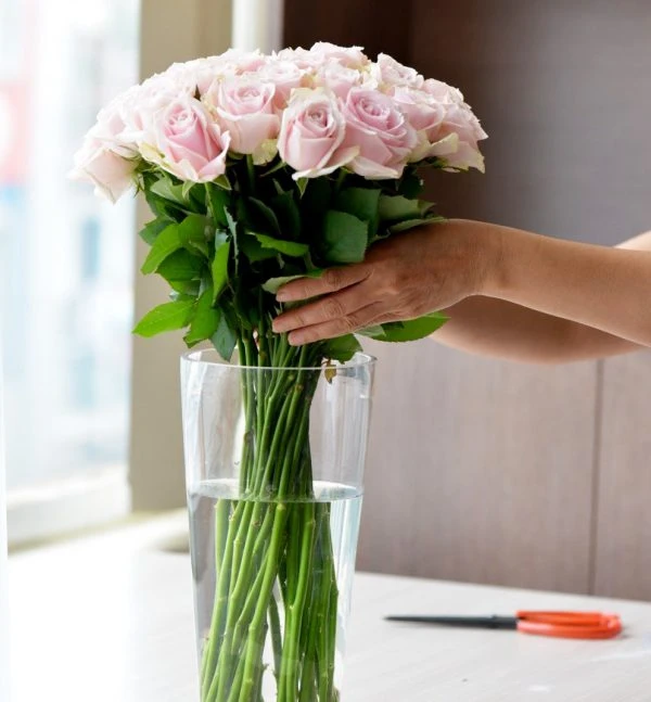 Cắt tỉa cành mỗi lần thay nước, giúp hoa hút nước và dinh dưỡng tốt hơn.
